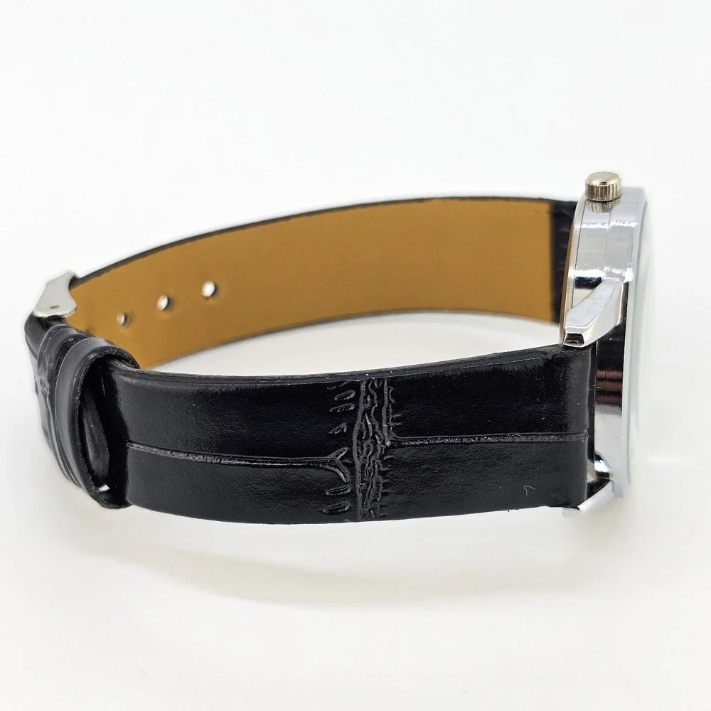 Women's Analog Watch 36MM White Dial Black Faux Leather Bands NEW‎ Battery